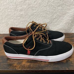 Polo Ralph Lauren Vaughn Mens Shoes 13D Black Canvas Leather Lace Preppy Low Top